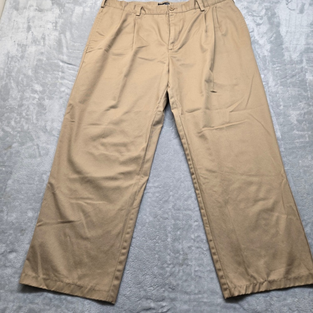 IZOD American Chino Mens 40x28 Khaki Tan Double Pleated Relaxed Fit Pants